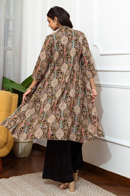 Black Abstract Printed Viscose Rayon Co-ord Set for Women