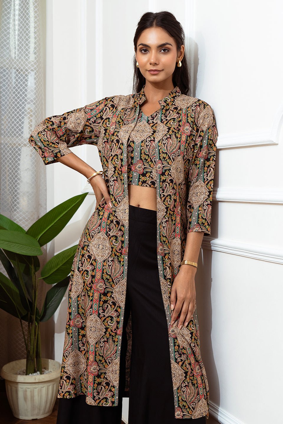 Black Abstract Printed Viscose Rayon Co-ord Set for Women