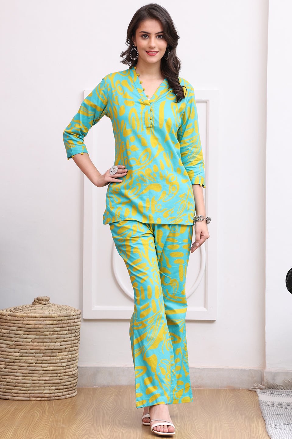 Blue Color Abstract Printed Cotton Co-ord Set