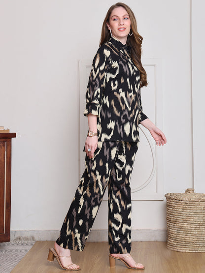 Black Abstract Printed Cotton Co-Ord Set for Women