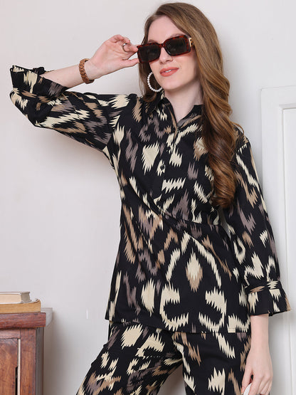 Black Abstract Printed Cotton Co-Ord Set for Women
