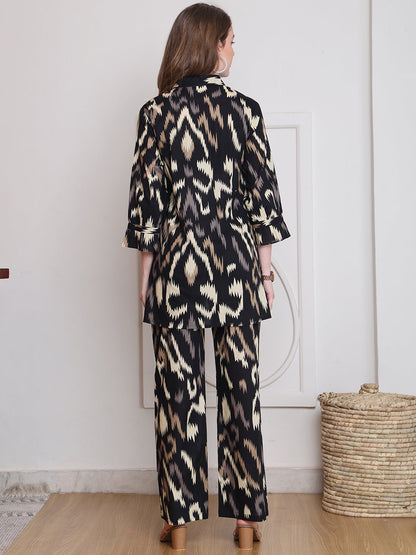 Black Abstract Printed Cotton Co-Ord Set for Women