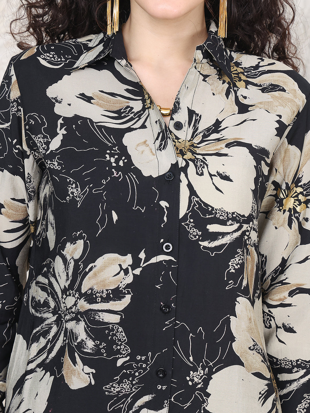 Black Colour Floral Printed Premium Chanderi Co-ord Set For Women