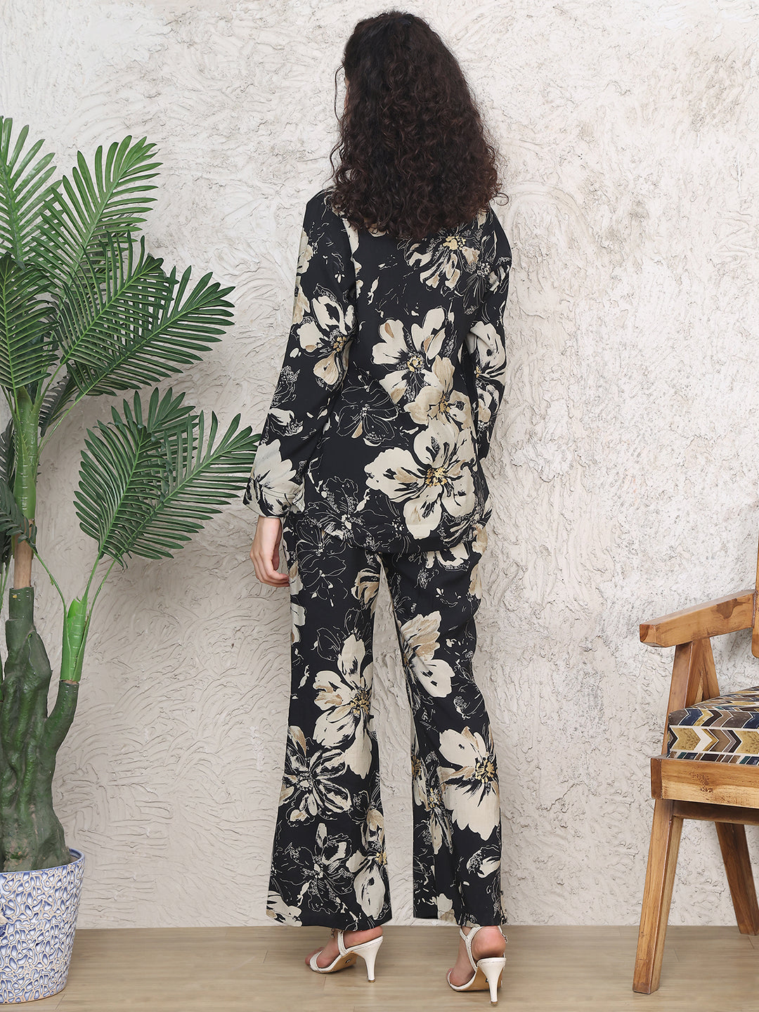 Black Colour Floral Printed Premium Chanderi Co-ord Set For Women