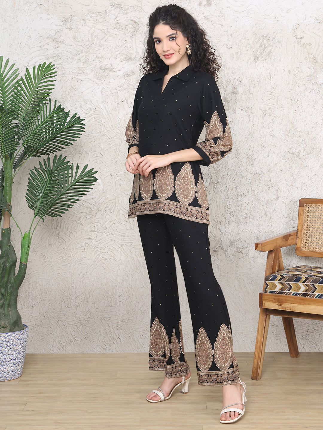 Black Colour Abstract Printed Viscose Rayon Co-ord Set