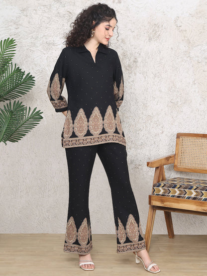 Black Colour Abstract Printed Viscose Rayon Co-ord Set