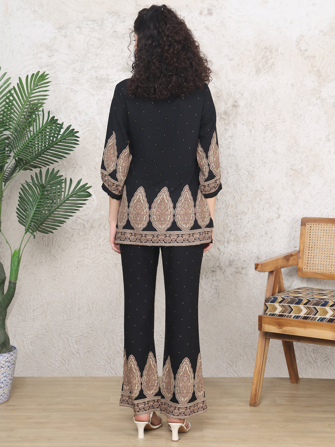 Black Colour Abstract Printed Viscose Rayon Co-ord Set