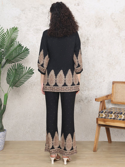 Black Colour Abstract Printed Viscose Rayon Co-ord Set