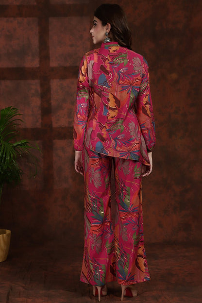 Pink Floral Printed Tunic Palazzo Ethnic Co-Ord Set for Women