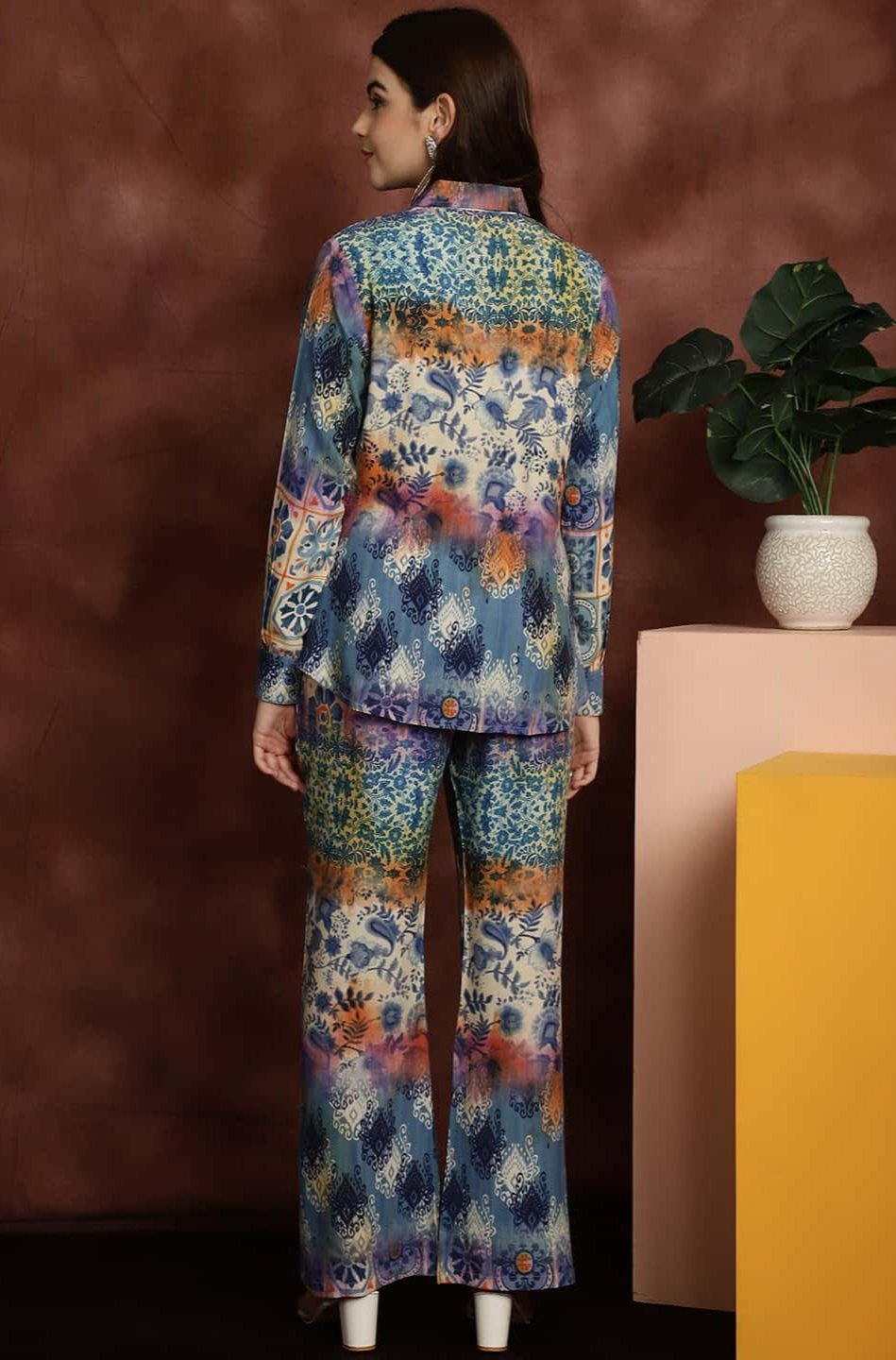 Blue Abstract Printed Premium Viscose Rayon Shirt With Trousers Co-ord Set