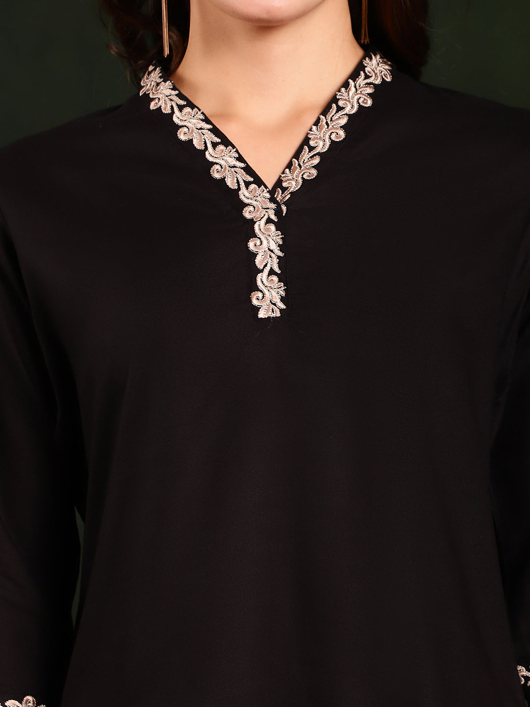 Black Color Embroidered Viscose Rayon Co-ord Set