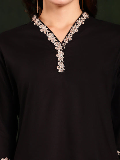 Black Color Embroidered Viscose Rayon Co-ord Set