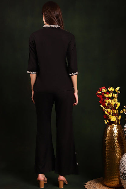 Black Color Embroidered Viscose Rayon Co-ord Set