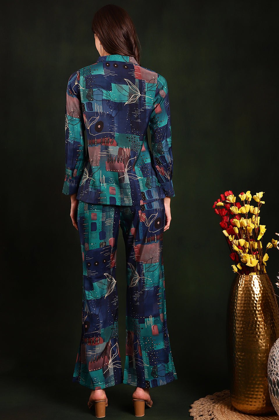 Blue Printed Premium Chanderi Silk Co-Ord Set for Women
