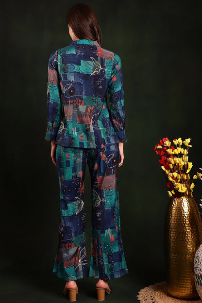 Blue Printed Premium Chanderi Silk Co-Ord Set for Women