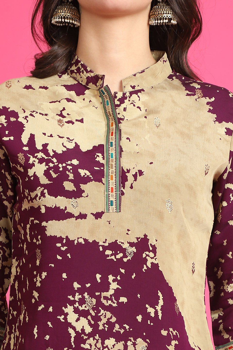 Purple Abstract Printed Premium Chanderi Co-Ord Set for Women