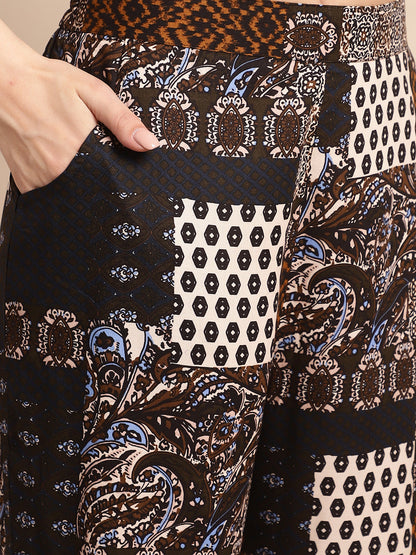 Black & White Abstract Printed Viscose Rayon Co-Ord Set for Women