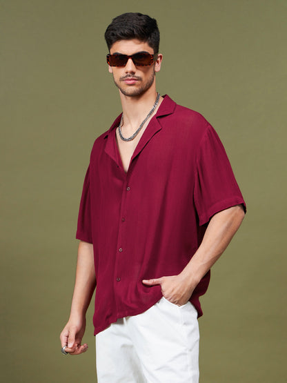 Unisex Maroon Solid Relax Fit Shirt