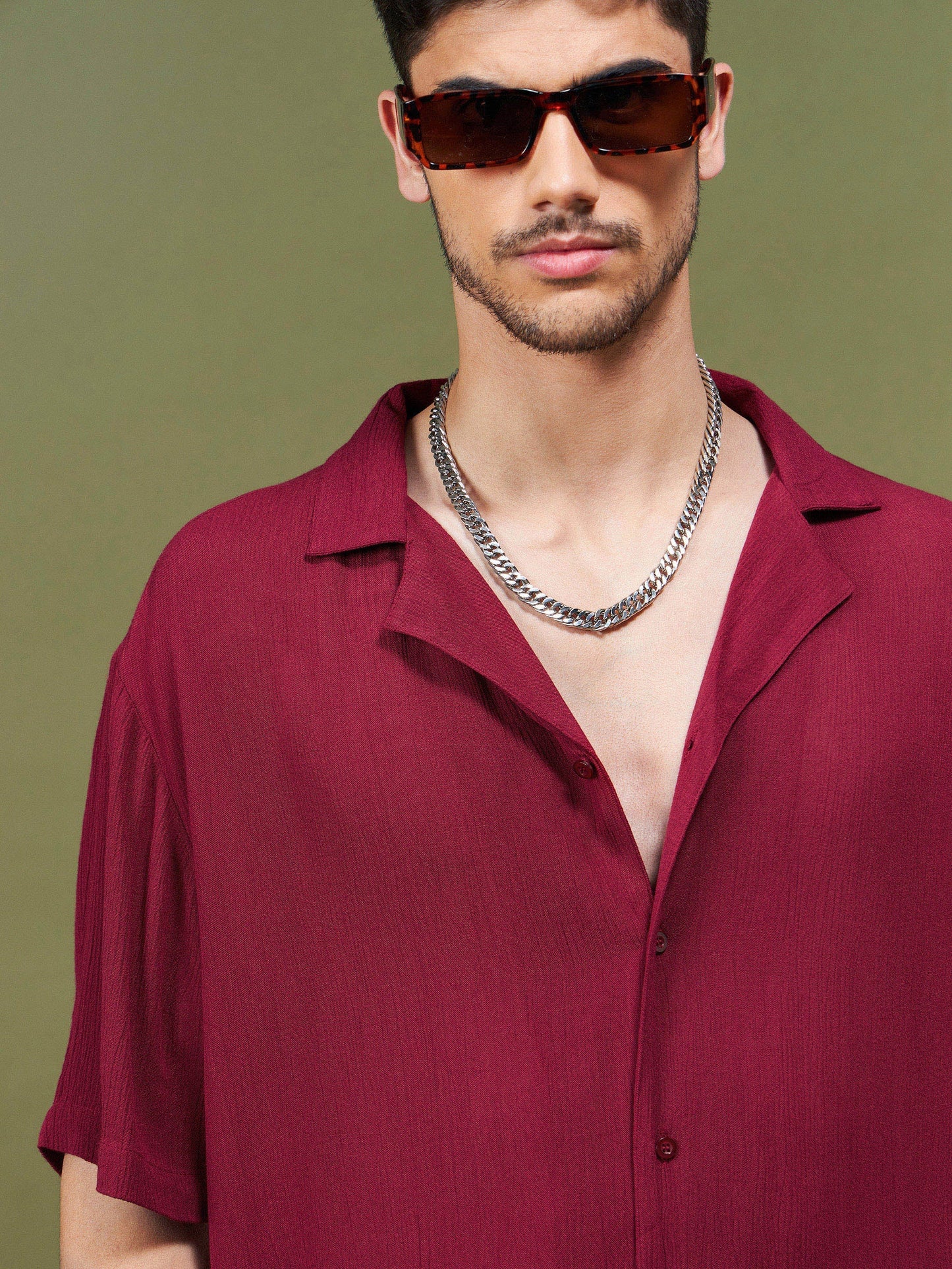 Unisex Maroon Solid Relax Fit Shirt