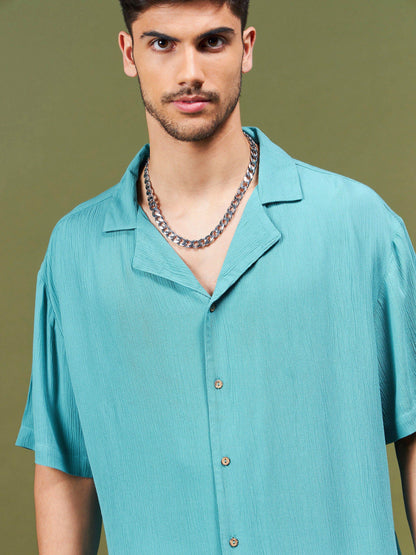 Unisex Teal Blue Solid Relax Fit Shirt