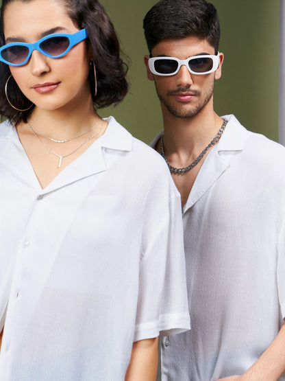 Unisex White Solid Relax Fit Shirt