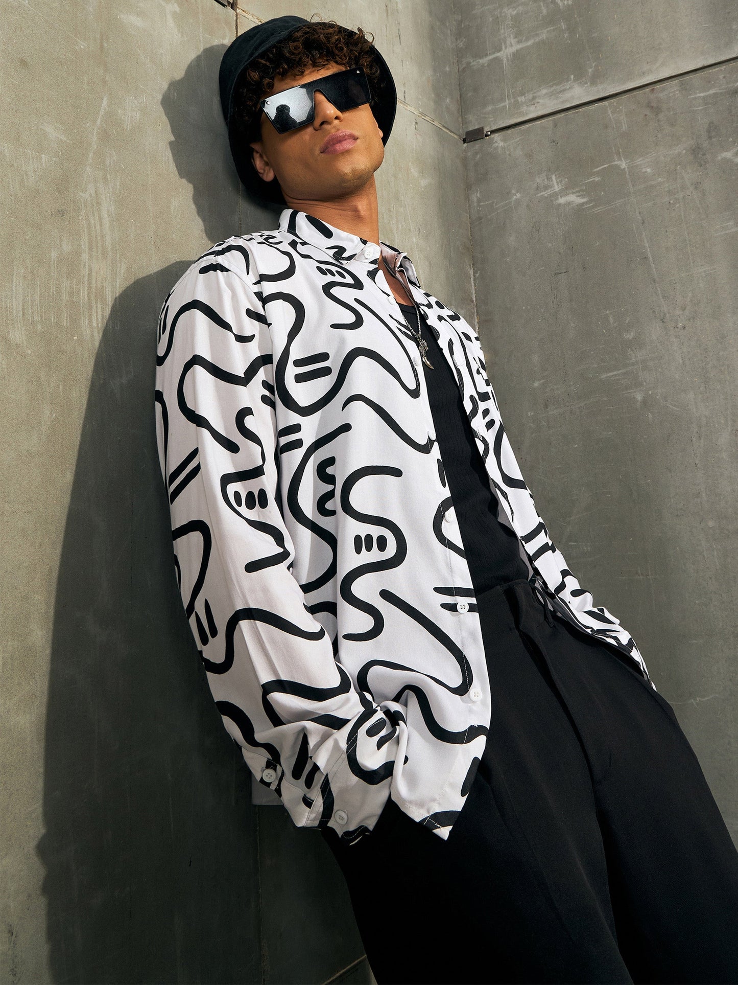 Men White Conversational Print Relax Fit Shirt