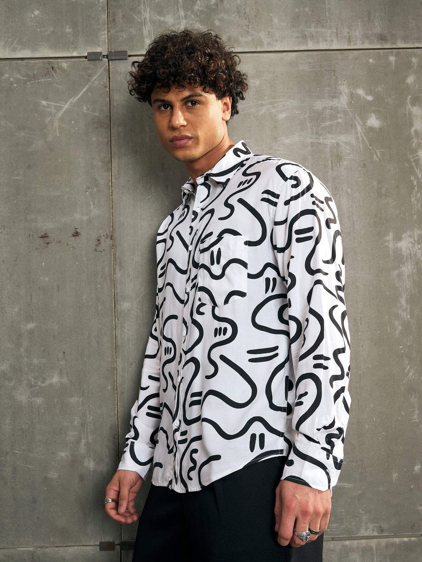 Men White Conversational Print Relax Fit Shirt