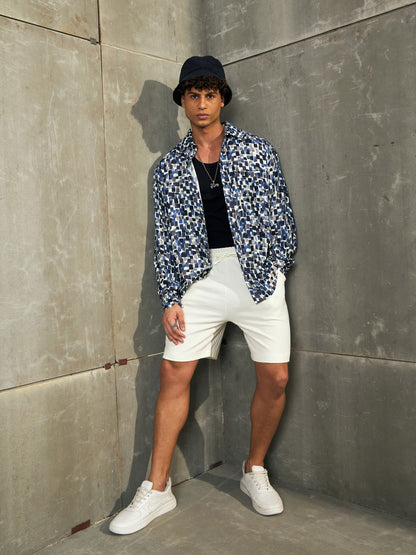 Men Blue & Navy Conversational Print Relax Fit Shirt