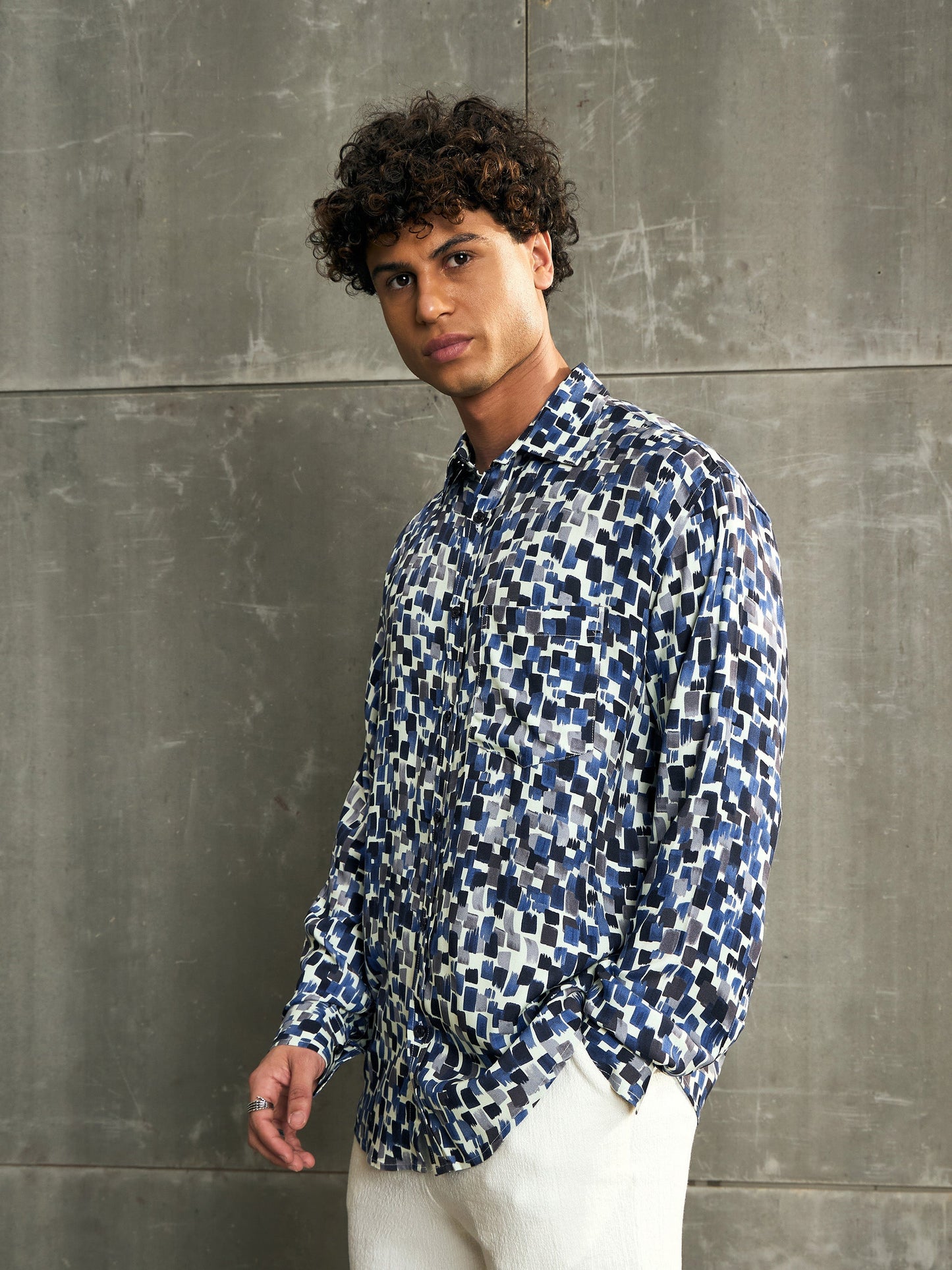 Men Blue & Navy Conversational Print Relax Fit Shirt