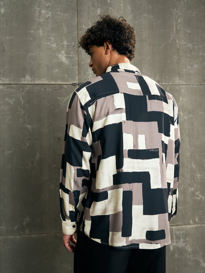 Men Beige & Black Abstract Print Relax Fit Shirt