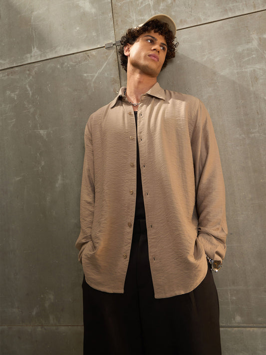 Men Beige Relax Fit Full Sleeve Shirt