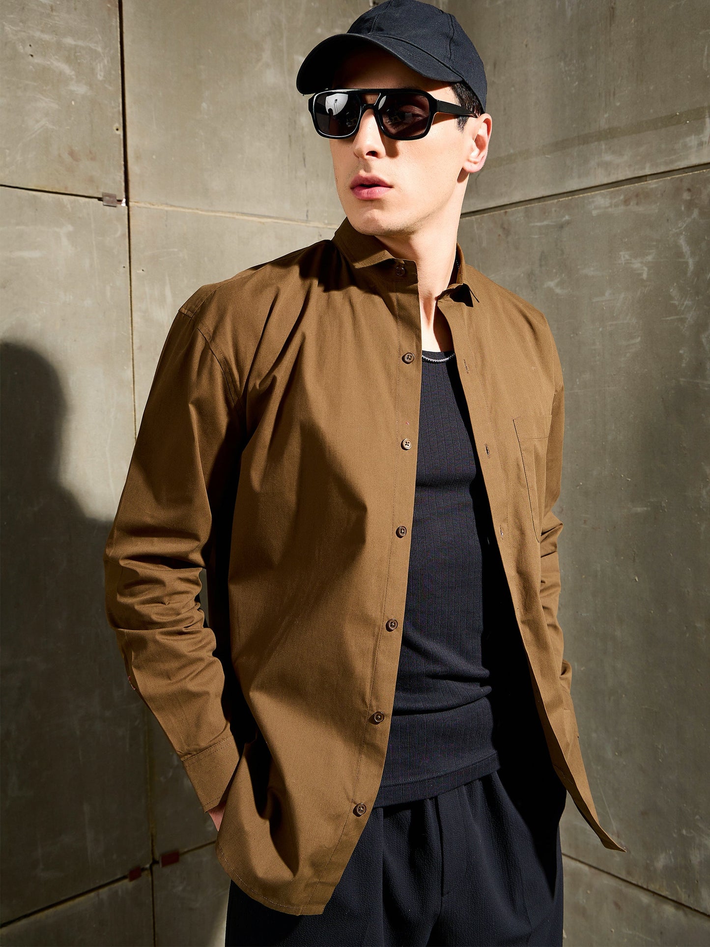 Men Olive Basic Relax Fit Shirt