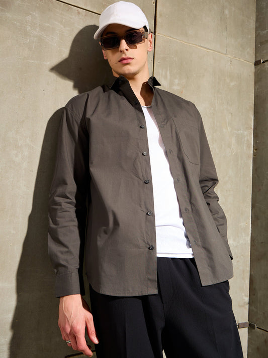 Men Khaki Basic Relax Fit Shirt