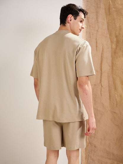 Men Olive Waffle Front Pocket Oversize T-Shirt