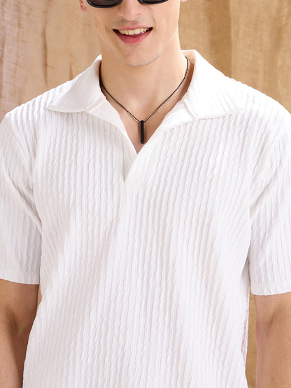 Men White Textured Relax Fit Polo T-Shirt