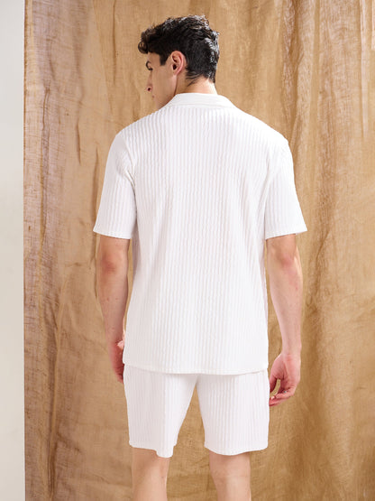Men White Textured Relax Fit Polo T-Shirt