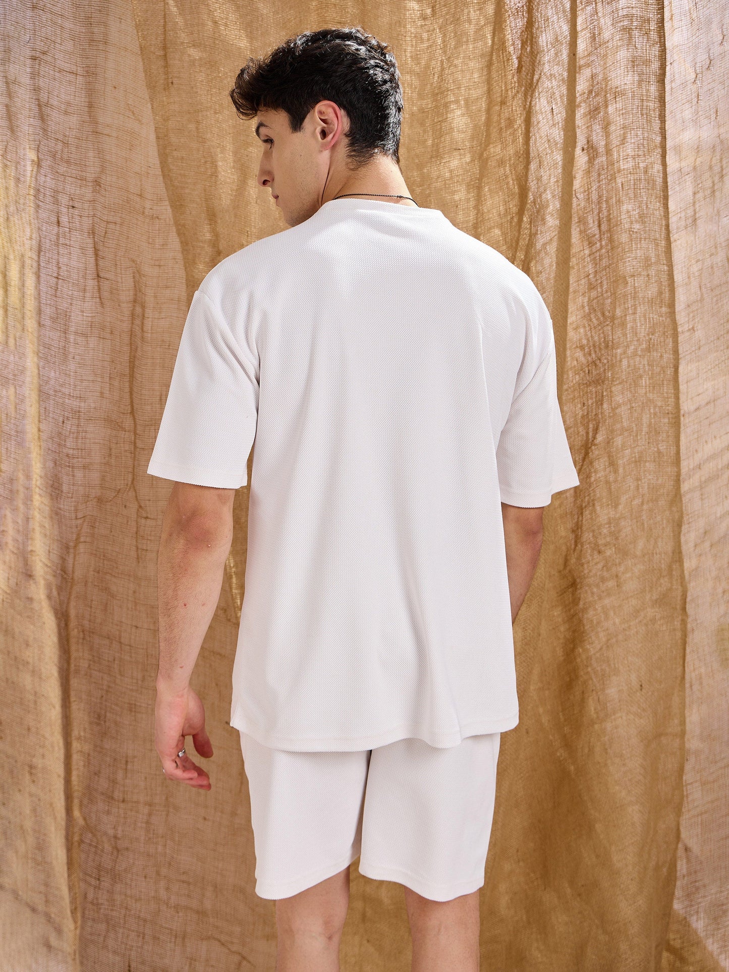 Men White Waffle Oversize T-Shirt