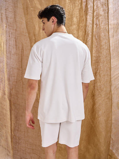 Men White Waffle Oversize T-Shirt