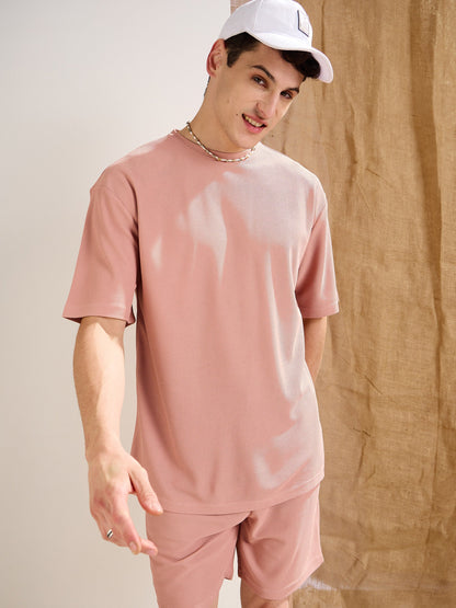 Men Pink Waffle Oversize T-Shirt