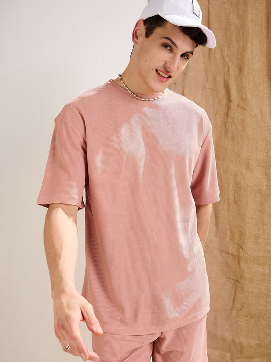 Men Pink Waffle Oversize T-Shirt