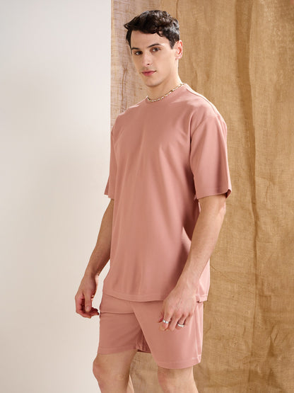 Men Pink Waffle Oversize T-Shirt