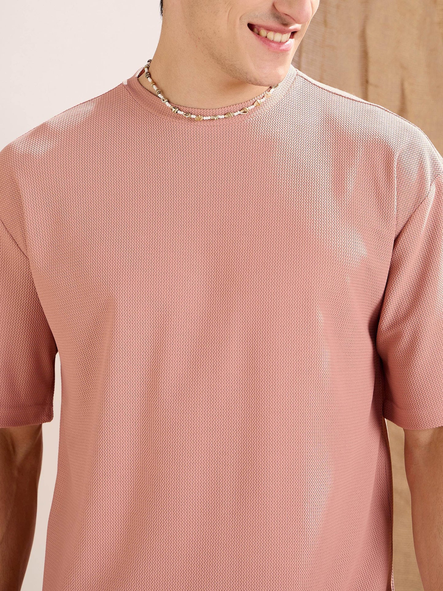 Men Pink Waffle Oversize T-Shirt