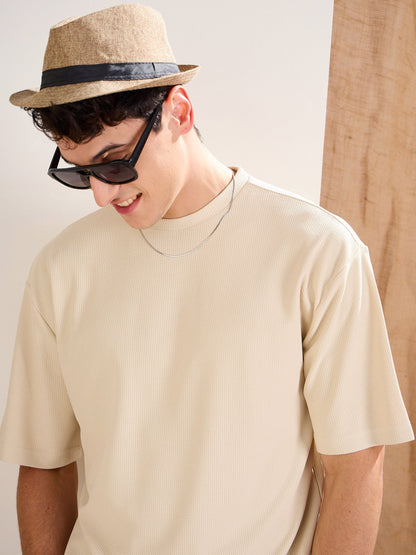 Men Beige Waffle Oversize T-Shirt
