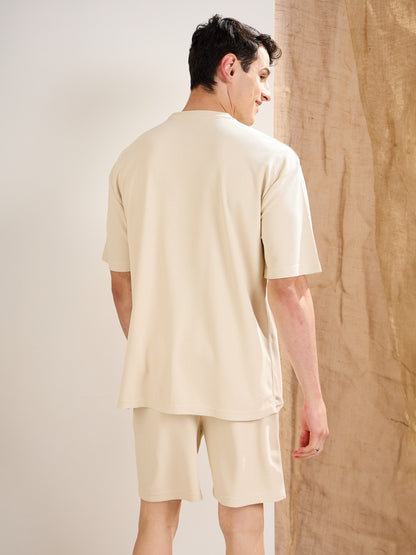Men Beige Waffle Oversize T-Shirt