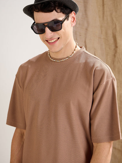 Men Brown Waffle Oversize T-Shirt