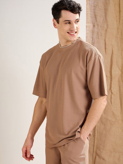Men Brown Waffle Oversize T-Shirt