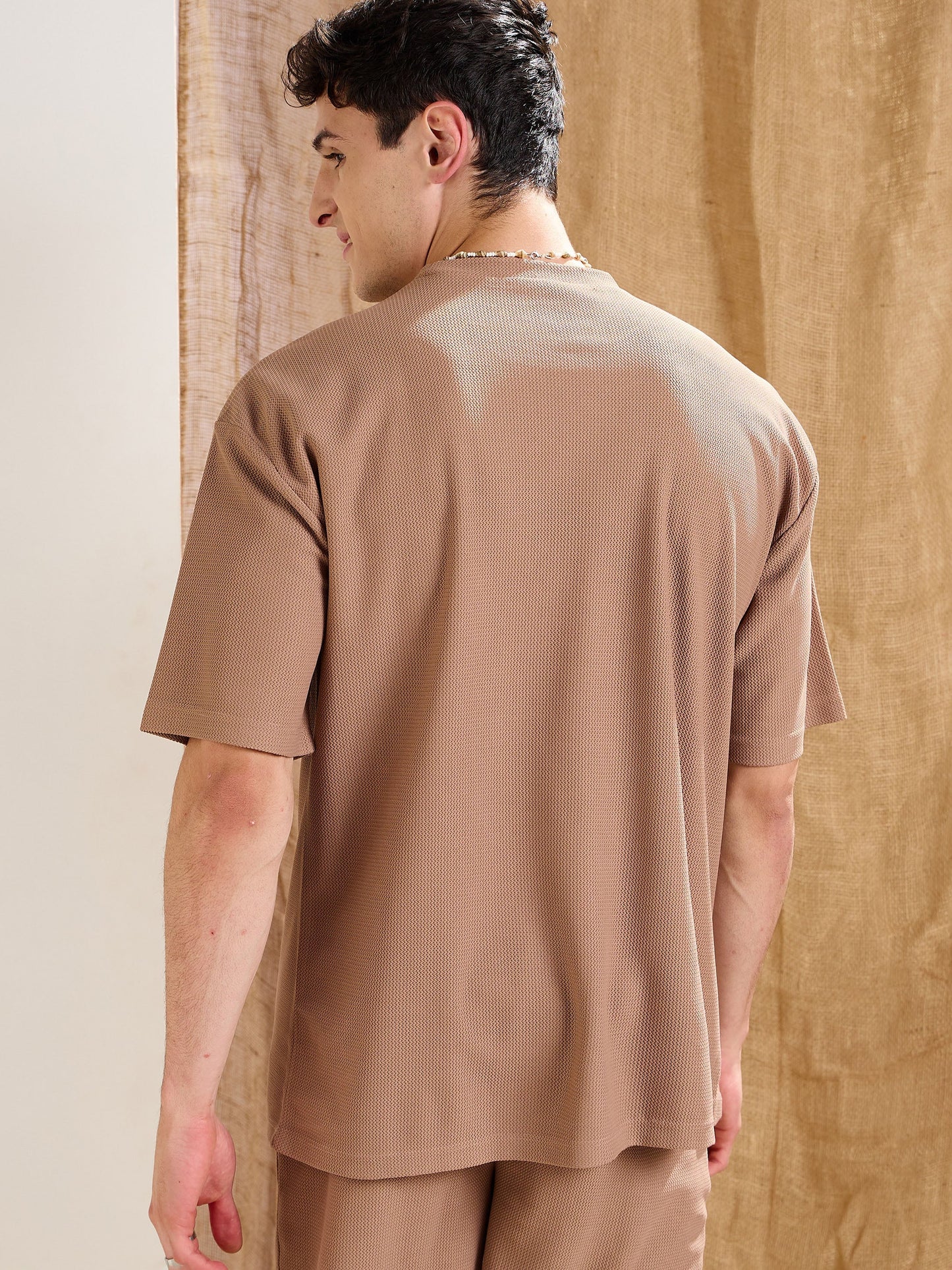 Men Brown Waffle Oversize T-Shirt