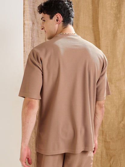 Men Brown Waffle Oversize T-Shirt