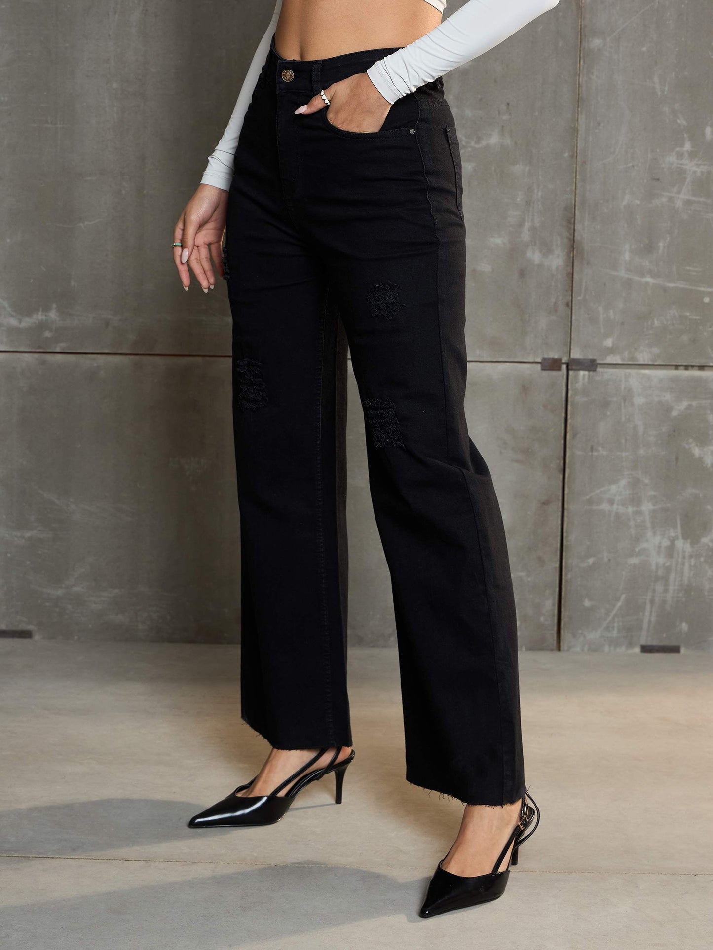 Women Black Denim Premium Front Detail Straight Jeans