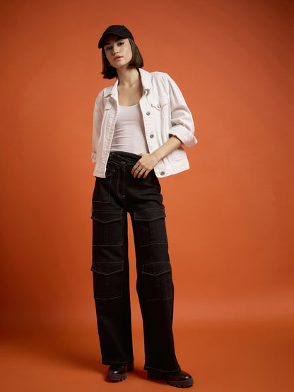 Women Black Cargo Straight Jeans